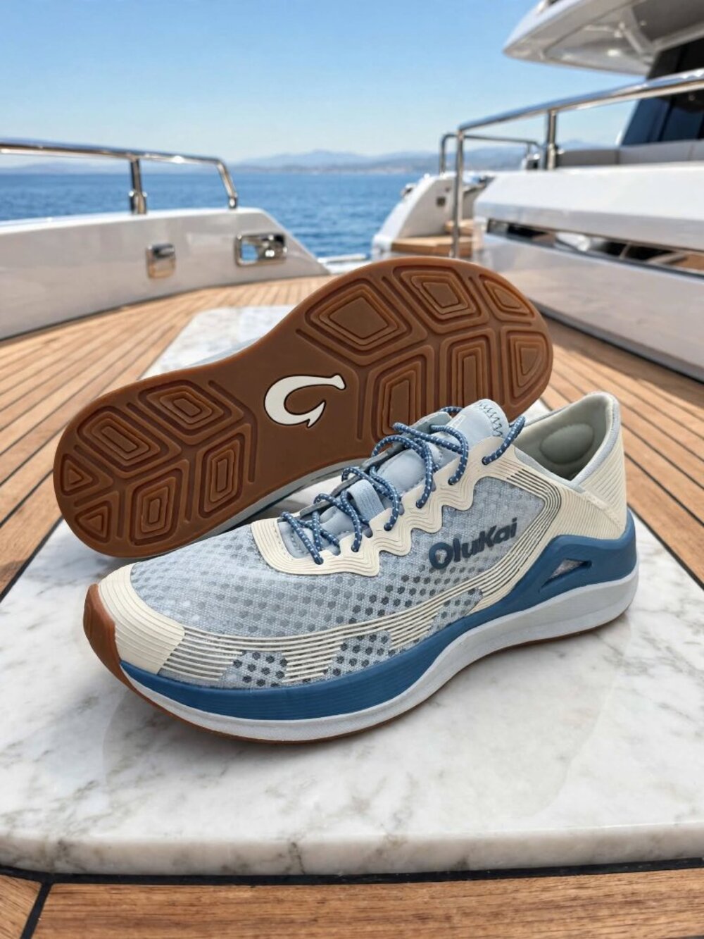 OluKai ‘Ahi Performance Marine Boat Shoes Men's $150 Blue Pearl / White Sand